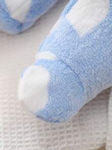 新生女婴可爱粉色心形羊毛连帽长袖连脚连体衣，秋冬婴儿睡衣 - 藍色 - 查看 6