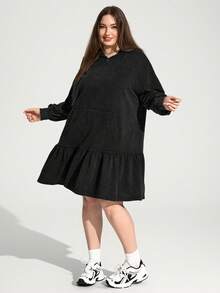 Enliva Plus Size Women's Loose Hooded Dress, Long Sleeve Dress With Pockets/Autumn /Winter