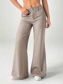 SHEIN PETITE 新款秋冬低腰休闲个性西装裤 - 淺灰色 - 查看 1