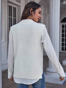 EMERY ROSE Women's Solid Color Round Neck Casual Versatile Knitted Vest, Autumn