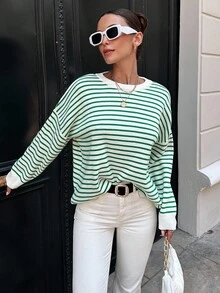 EURMUSE Striped Pattern Drop Shoulder Sweater - Multicolor - View 3