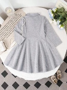 Young Girl Casual Everyday Butterfly Embroidery Dress, Autumn - Light Grey - View 2