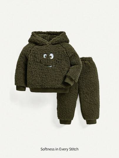 Cozy Pixies 2pcs Toddler Boys' Raglan Sleeve Hoodie Sweatshirt And Thick Pants Set