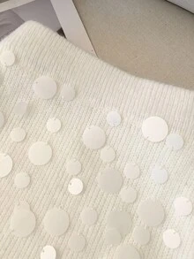 Swim Mod Women's Handmade Sequin Elastic Waist Knit Skirt, Casual Chic Style Cream Skirt White Short Skirt White Knit Skirt Bubble Skirt