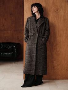 Zovinel Women's Houndstooth Wool Blend Long Jacket, Casual Business Commute Outerwear For Autumn/Winter