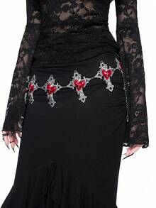 ROMWE Grunge Punk 1pc Gothic Style Heart-Shaped Rose Decor Waist Chain, Red Oil Drip Accessory For Dresses, Versatile Daily Wear, Halloween - Silver cross love - View 5