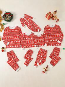 Ensemble pyjama à col ras du cou tricoté avec motifs blocs de couleurss de flocons de neige, rennes, sapins de Noël et motifs géométriques, manches longues et leggings pour jeune garçon. Tenues assorties pour frères et sœurs, automne/hiver - Multicolore - Voir 8