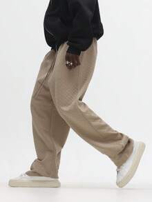 SUMWON 秋冬锯齿纹阔腿家居裤，配有松紧抽绳腰部，舒适纹理家居裤