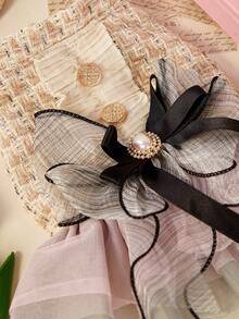 PETSIN 1pc Pet Dress, Cats And Dogs Wear Small Fragrant Style Dresses, Princess Style Gauze Dresses With Three-Dimensional Large Bows, Cats/Dogs Wear Clothes For Autumn And Winter Weather - Beige - View 7