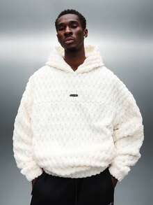 PLAYBOY X SUMWON Áo hoodie lông cừu Sherpa cỡ lớn có logo chú thỏ, áo nỉ trùm đầu mùa đông siêu mềm, ấm áp, mặc thường ngày, dạo phố - trắng - Xem 4