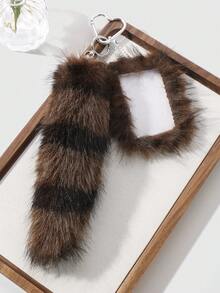 ROMWE Grunge Punk 1 pieza Llavero con colgante de cola de animal de piel sintética a rayas marrón con estilo retro Y2K elegante y de alta gama, adecuado para uso diario de mujeres/niñas, regalo para vacaciones - Marrón-7 - Ver 7