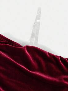 Elegant Burgundy Velvet Patchwork Ruffle Hem Off Shoulder Dress, Party/Formal Gown For Teen Girls, Suitable For Christmas, Halloween, New Year Elegant Teen Dress Velvet Dress Evening Wear Teen - Burgundy - View 7