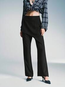 Airlisse Women's Autumn Simple Solid Color Side Tie Flare Pants - Black - View 4