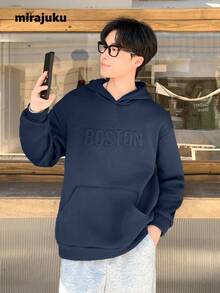 Mirajuku 青少年男孩休闲学院风字母压纹设计卫衣，适合大学、休闲、运动场合穿着