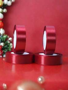 1 Roll/25yards 0.6-5cm Wide Wine Red Ribbons Bow Polyester Ribbon Wedding Decoration Diy Handmade Ribbon Floral Arrangement Baking Packaging,For Christmas Gift