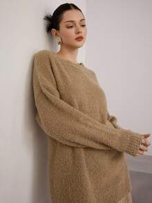 Heiryn Women's Solid Color Crew Neck Casual Versatile Long Sleeve Pullover Sweater Autumn Winter Clothes For Women - Camel - View 6