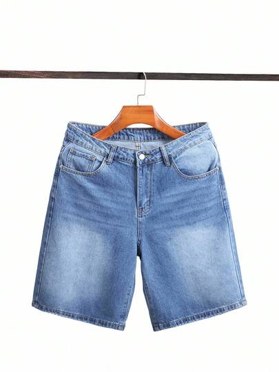 Chillumni 男士纯色口袋休闲百搭牛仔短裤