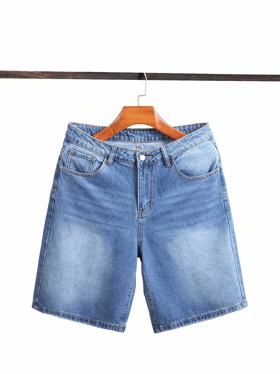 Chillumni Quần short denim nam trơn màu có túi, thường ngày, đa năng - Rửa trung bình - Xem 1
