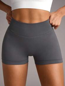 SHEIN BAE Women's Sports Shorts With Ruched Waist, Sexy Lifting, Yoga & Fitness Elastic & ComfortableWomen Sweat Short, Gym Short, Biker Short - Dark Grey - View 5