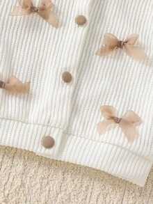 Genkimix Kids Dziewczęcy, swobodny, codzienny, dzianinowy kardigan z kokardą, żywy i uroczy, pasujący do spódnicy, jesienny, dwuczęściowy zestaw dla dzieci na zewnątrz, strój na powrót do szkoły, kurtka z fakturą wafla na jesień/zimę - Wielokolorowe - Zobacz 4