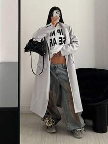 StreetHx Women's Long Overcoat Jacket, Autumn - Grey - View 3