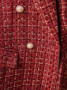 Chiquease Áo khoác blazer hai hàng khuy họa tiết kẻ caro bảo hộ lao động - Đỏ - Xem 7