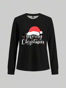 SHEIN LUNE Weihnachtsbeleuchtung bedruckter Familien-Weihnachts-Pyjama-Set 2 Teile Hauskleidung Nachtwäsche für Erwachsene, Kinder und Babys Weihnachtsferien-Party Familienzusammenkunft Langarm Weihnachtsmütze bedrucktes T-Shirt Oberteil und bedruckte Hose Set