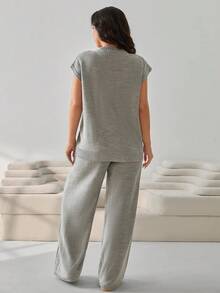 SHEIN Cottnline Sweater Vest With Pattern And Pant Casual Elegant - Apricot - View 2