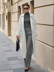 EURMUSE Maxi Cardigan With Belt Outwear Jacket Fall Winter - Beige - View 4