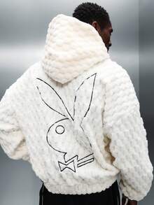 PLAYBOY X SUMWON Áo hoodie lông cừu Sherpa cỡ lớn có logo chú thỏ, áo nỉ trùm đầu mùa đông siêu mềm, ấm áp, mặc thường ngày, dạo phố - trắng - Xem 5