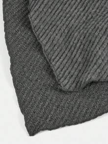 SHEIN 2pcs Tween Girls Casual Dark Grey Fuzzy Ribbed Ruched Long Sleeve Fitted Knit Top And Flare Pants Set, Suitable For Home, Outdoor, Travel, Airport, Casual Daily Wear