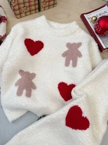 DAZY 圣诞节少女秋季服装 少女圆领毛衣+裤子家居服套装 - 米色 - 查看 4