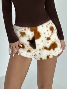 Firerie Women's New Elegant Casual Fashion Versatile Simple Urban Commute Office Wear Multi-Color Faux Fur Cropped Low Waist Fitted Shorts, Autumn Outfit, Teacher Outfit, Airport Outfit, Outgoing Wear, Back To School, Cozy Fall