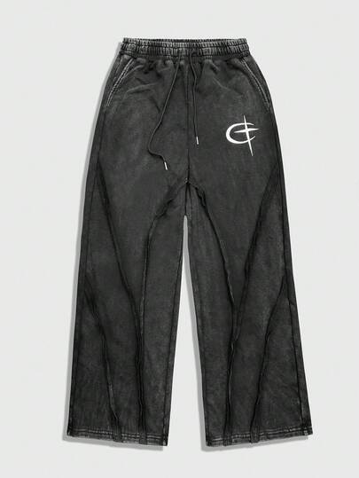 Street Life Pantalones de chándal casuales para hombres con estampado de cruz y cordón en la cintura