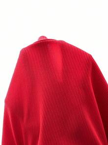 Sparklyn Tween 女童纯色圆领镂空短袖T恤，简约优雅设计，圆领，柔软亲肤 - 紅色 - 查看 7