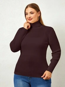 EURMUSE Jersey de cuello alto de unicolor, diseño de moda adecuado para el verano - Marrón - Ver 4
