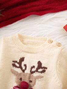 SHEIN White,Autumn,Cute Newborn Baby Deer Pattern Round Neck Long Sleeve Knitted Sweater,Autumn/Winter Versatile Warm Christmas Animal Top With Antlers - Multicolor - View 4