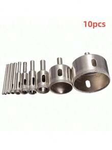 10Pcs Diamond Drill Bit Set 3mm-50mm Coated Hole Saw Drill Bits For Tile, Marble, Glass, Ceramic Hole Openers - Silver - View 1