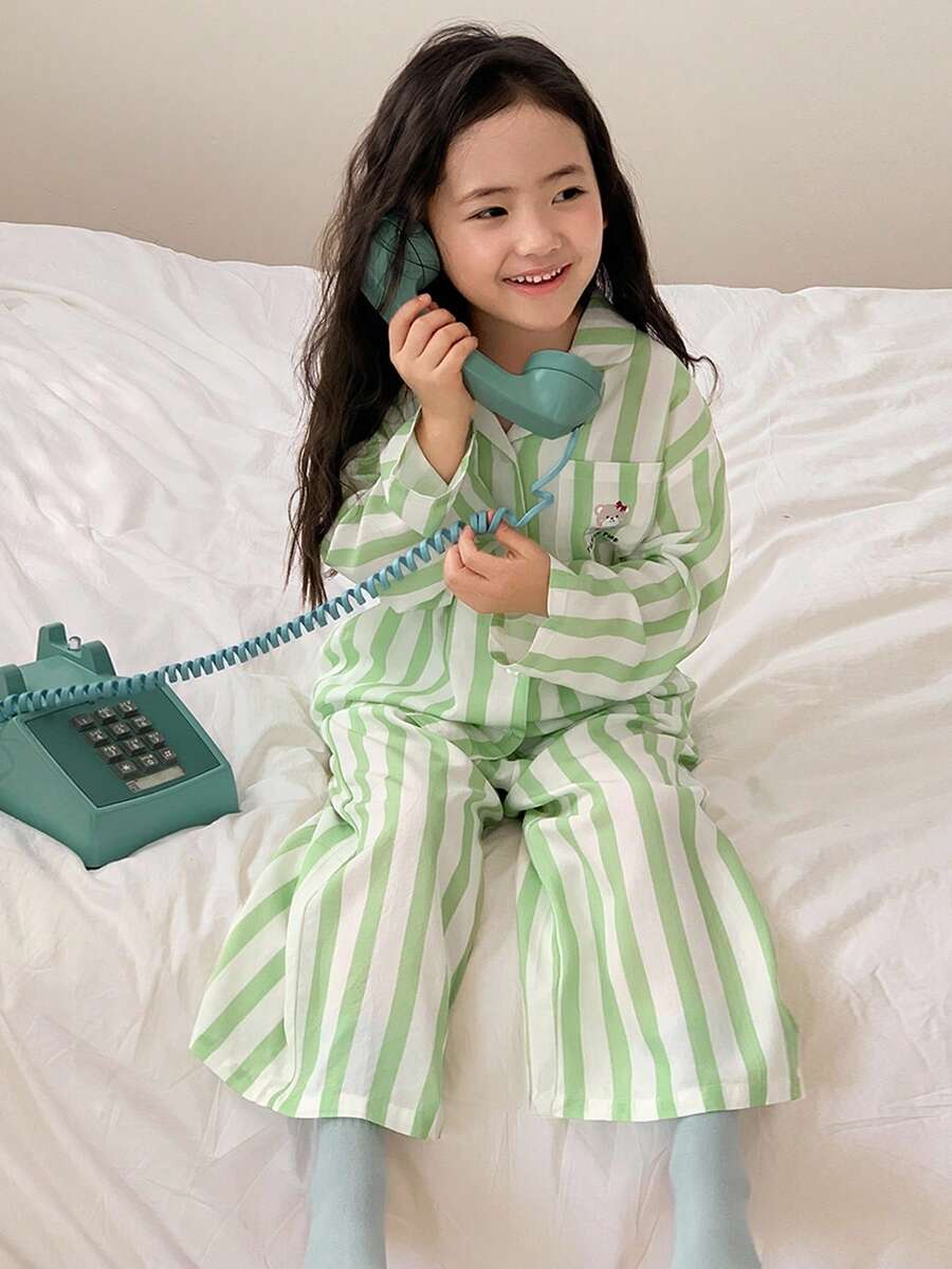 DAZY Young Girl Girls Striped Print Long Sleeve Top And Pants Pajama Set, Fall