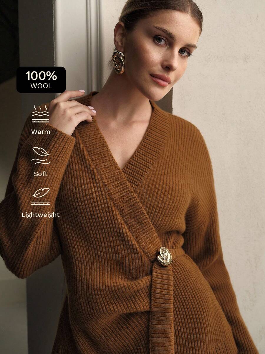 ZEYLAH 100% 羊毛女士毛衣秋装女士秋冬装 - 棕色 - 查看 1