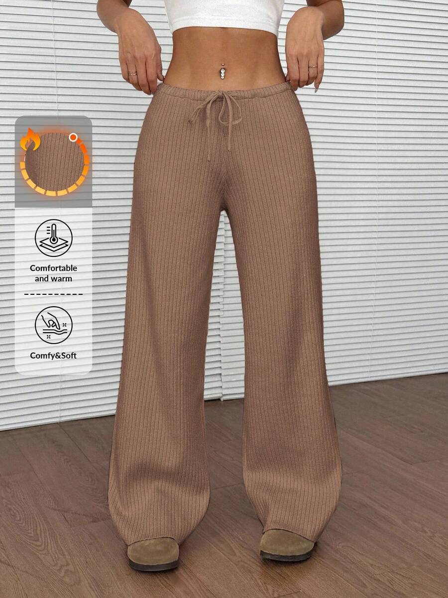 EURMUSE Quần dệt kim màu trơn thường ngày dành cho nữ - Lạc đà - Xem 1