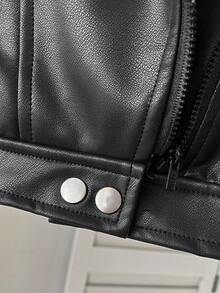 SHEIN Chaqueta de motocicleta con cremallera y cuello de color block para bebé niño, otoño/invierno - Blanco y Negro - Ver 6
