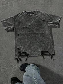 Manfinity EMRG Herren Vintage Destroyed Kurzarm T-Shirt in Große Größen