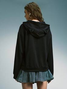 Airlisse 女士秋冬猫耳爪印卫衣，休闲宽松长袖套头衫 - 藏蓝色 - 查看 3