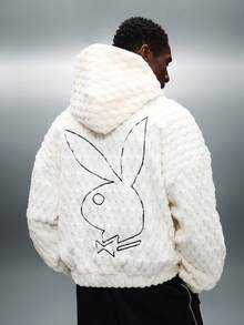 PLAYBOY X SUMWON Áo hoodie lông cừu Sherpa cỡ lớn có logo chú thỏ, áo nỉ trùm đầu mùa đông siêu mềm, ấm áp, mặc thường ngày, dạo phố - trắng - Xem 1