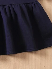 Lässiger Schul-Stil für Tween Mädchen, locker geschnittenes Sweatshirt-Kleid mit Spitzenbesatz, Schleifenapplikation, Patchwork und Rüschensaum, thermisch gefüttert, marineblau, Herbst-Winter-Kleidung für Frauen, Marineblau Tween Mädchen Kleid, Marineblau Tween Mädchen Langarm-Kleid - marineblau - Übersicht 6