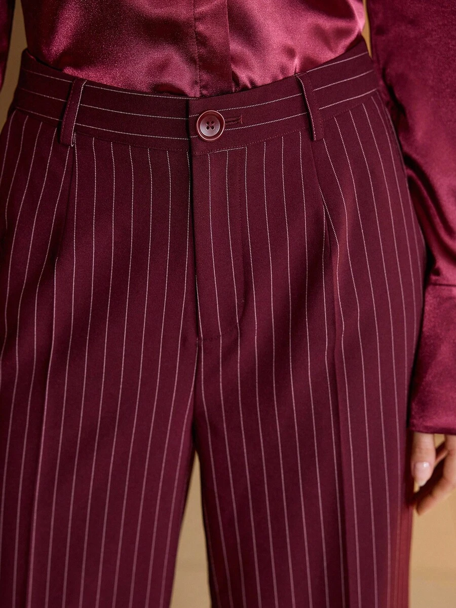 MOTF PREMIUM STRIPED PRESS CREASE SUIT PANTS - Burgundy - View 2