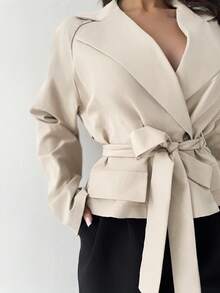 Firerie New Beige Three-Dimensional Pocket Belt Women's Thin Windbreaker Jacket Autumn Winter Clothes For Women - Beige - View 7