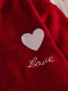 Teen Girl Pajamas, Teens Autumn/Winter Long Sleeve & Pants Set, Sweet Burgundy Velvet Fabric With Heart Embroidery & All-Over Heart Print Elegant Loungewear Teen Girls Heart Print Sleepwear - Red - View 4