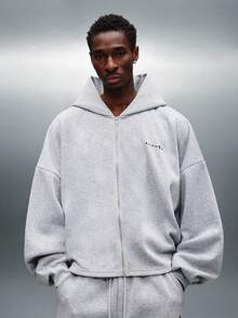 PLAYBOY X SUMWON Casual Oversized Full Zip Graphic Hoodie With Bunny Design Winter Streetwear With Drawstring Hood - Grey - View 2